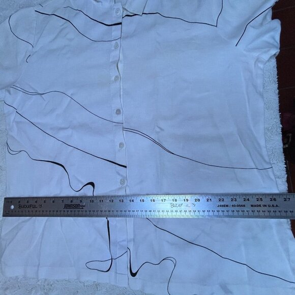 CTC Linens Womens XL Button Down Lagenlook Tunic Shirt Top White Black Print - Picture 7 of 8